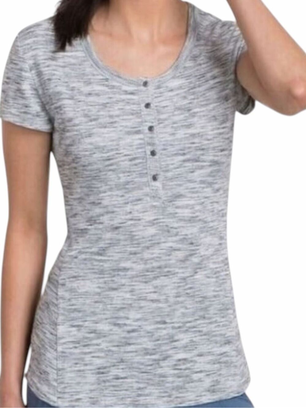 KÜHL Svenna Short Sleeve Henley Shirt Gray Waffle Knit Outdoor Hiking XL